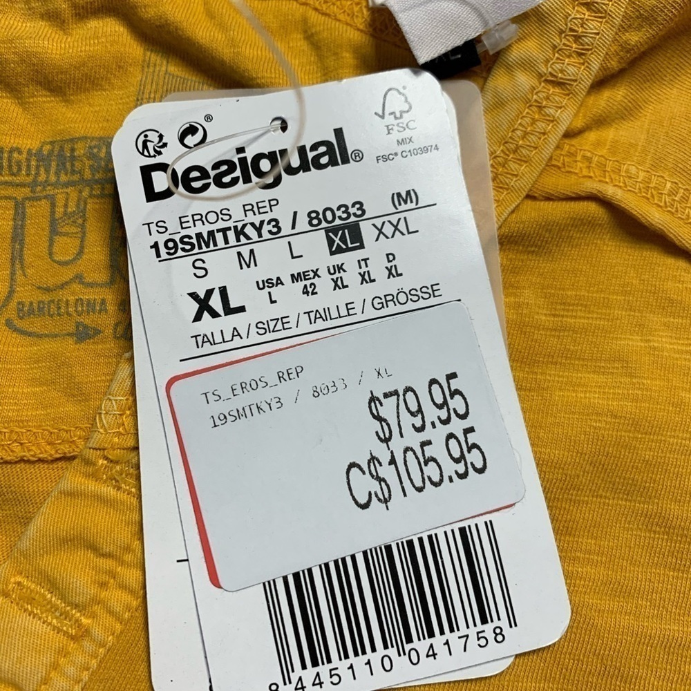 Desigual Men’s‎ Tshirt Size US Large Euro XL Golden Yellow 100% Cotton - Picture 11 of 11